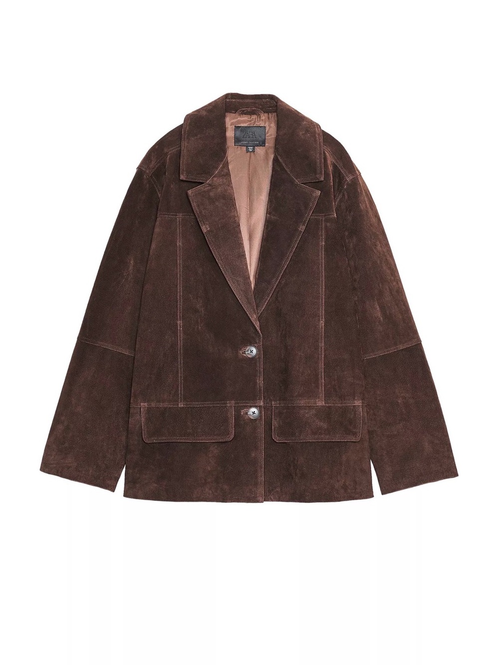 Zara Oversize Suede Leather Blazer in dark brown